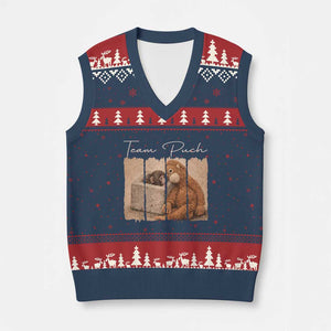 Team Punch V-Neck Knit Sweater Vest Baby Monkey And Plush Toy Viral TS14 Navy Red Print Your Wear