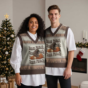 Team Punch Monkey V-Neck Knit Sweater Vest Baby Monkey And Plush Toy Viral TS14 Mocha Mousse Print Your Wear
