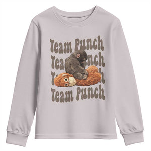Team Punch Monkey Youth Sweatshirt Baby Monkey And Plush Toy Viral TS14 Ice Gray Print Your Wear