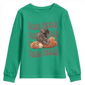 Team Punch Monkey Youth Sweatshirt Baby Monkey And Plush Toy Viral TS14 Irish Green Print Your Wear
