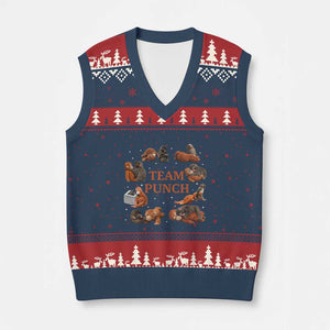Team Punch Monkey V-Neck Knit Sweater Vest Viral Baby Monkey Meme TS14 Navy Red Print Your Wear