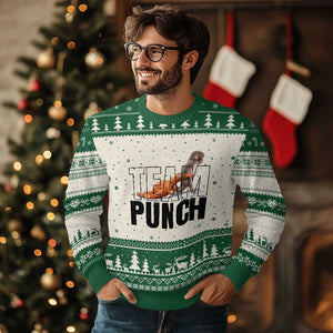Team Punch Monkey Ugly Christmas Sweater Viral Trend Baby Monkey Meme TS14 Beige Green Print Your Wear