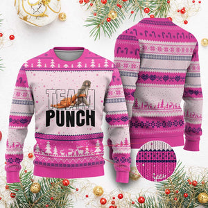 Team Punch Monkey Ugly Christmas Sweater Viral Trend Baby Monkey Meme TS14 Hot Pink Print Your Wear