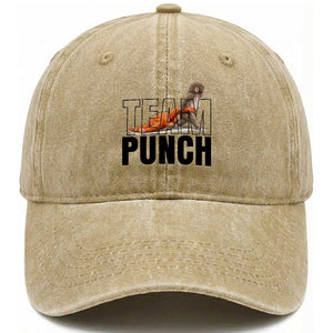Team Punch Monkey Washed Cotton Baseball Cap Viral Trend Baby Monkey Meme TS14 Washed Cap Universal Fit Khaki Print Your Wear