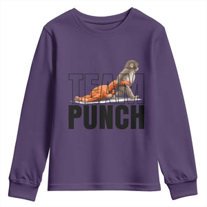 Team Punch Monkey Youth Sweatshirt Viral Trend Baby Monkey Meme TS14 Purple Print Your Wear