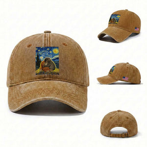 Punch Monkey Starry Night Viral Trend Washed Cotton Baseball Cap TS14 Washed Cap Universal Fit Yellow Ochre Print Your Wear