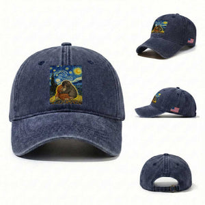 Punch Monkey Starry Night Viral Trend Washed Cotton Baseball Cap TS14 Washed Cap Universal Fit Navy Print Your Wear