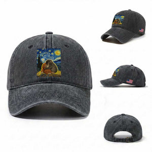 Punch Monkey Starry Night Viral Trend Washed Cotton Baseball Cap TS14 Washed Cap Universal Fit Dark Gray Print Your Wear
