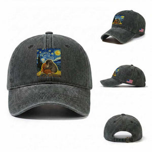 Punch Monkey Starry Night Viral Trend Washed Cotton Baseball Cap TS14 Washed Cap Universal Fit Dark Green Print Your Wear