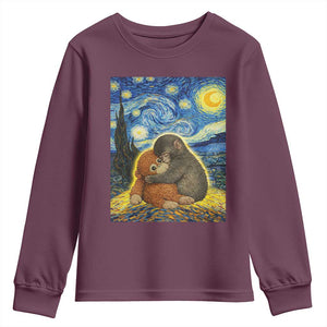 Punch Monkey Starry Night Viral Trend Youth Sweatshirt TS14 Maroon Print Your Wear
