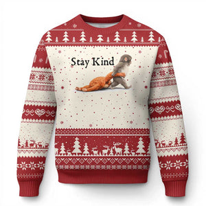 Punch The Monkey Meme Ugly Christmas Sweater Stay Kind TS14 Beige Red Print Your Wear