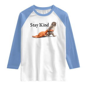 Punch The Monkey Meme Raglan Shirt Stay Kind TS14 White Carolina Blue Print Your Wear