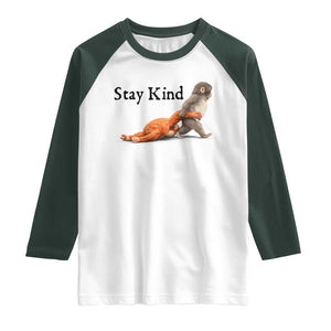 Punch The Monkey Meme Raglan Shirt Stay Kind TS14 White Dark Forest Green Print Your Wear