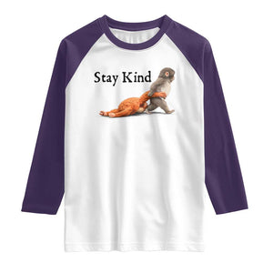 Punch The Monkey Meme Raglan Shirt Stay Kind TS14 White Purple Print Your Wear