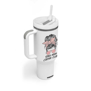 Tired Moms Coffee Club Tumbler With Handle Messy Bun Mom Life Coffee Lover TS14 Print Your Wear