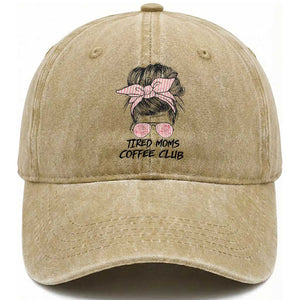 Tired Moms Coffee Club Washed Cotton Baseball Cap Messy Bun Mom Life Coffee Lover TS14 Print Your Wear