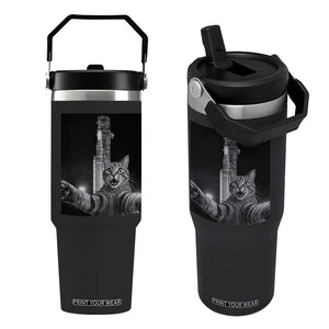Funny Cat Selfie Lunar Mission 2026 Flip Straw Tumbler TS14 One Size: 30 oz Black Print Your Wear
