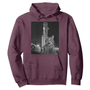 Funny Cat Selfie Lunar Mission 2026 Hoodie TS14 Maroon Print Your Wear
