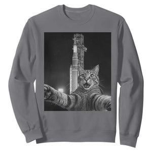 Funny Cat Selfie Lunar Mission 2026 Sweatshirt TS14 Charcoal Print Your Wear