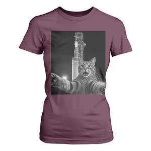 Funny Cat Selfie Lunar Mission 2026 T Shirt For Women TS14 Maroon Print Your Wear