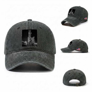 Funny Cat Selfie Lunar Mission 2026 Washed Cotton Baseball Cap TS14 Washed Cap Universal Fit Dark Green Print Your Wear