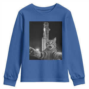 Funny Cat Selfie Lunar Mission 2026 Youth Sweatshirt TS14 Royal Blue Print Your Wear
