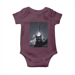 Funny Black Cat Selfie Baby Onesie Back To The Moon Mission 2026 TS14 Maroon Print Your Wear