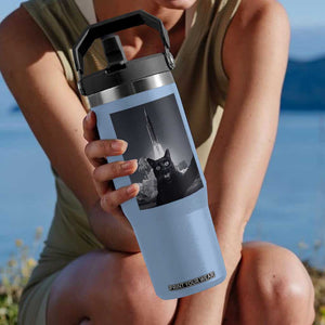 Funny Black Cat Selfie Flip Straw Tumbler Back To The Moon Mission 2026 TS14 One Size: 30 oz Light Blue Print Your Wear