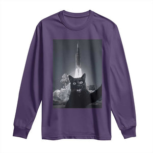 Funny Black Cat Selfie Long Sleeve Shirt Back To The Moon Mission 2026 TS14 Purple Print Your Wear