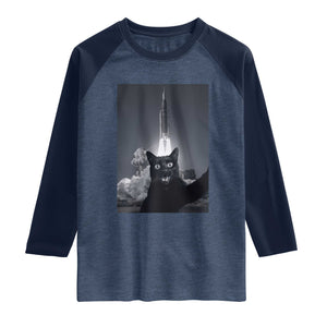 Funny Black Cat Selfie Raglan Shirt Back To The Moon Mission 2026 TS14 Heather Denim Navy Print Your Wear