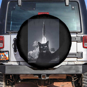 Funny Black Cat Selfie Spare Tire Cover Back To The Moon Mission 2026 TS14 No hole Black Print Your Wear