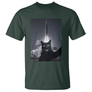 Funny Black Cat Selfie T Shirt Back To The Moon Mission 2026 TS14 Dark Forest Green Print Your Wear