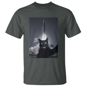 Funny Black Cat Selfie T Shirt Back To The Moon Mission 2026 TS14 Dark Heather Print Your Wear