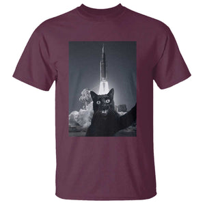 Funny Black Cat Selfie T Shirt Back To The Moon Mission 2026 TS14 Maroon Print Your Wear