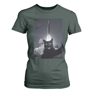 Funny Black Cat Selfie T Shirt For Women Back To The Moon Mission 2026 TS14 Dark Forest Green Print Your Wear