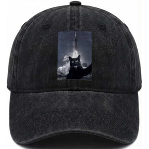 Funny Black Cat Selfie Washed Cotton Baseball Cap Back To The Moon Mission 2026 TS14 Print Your Wear