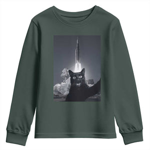 Funny Black Cat Selfie Youth Sweatshirt Back To The Moon Mission 2026 TS14 Dark Forest Green Print Your Wear
