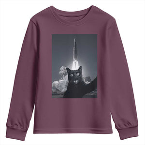Funny Black Cat Selfie Youth Sweatshirt Back To The Moon Mission 2026 TS14 Maroon Print Your Wear