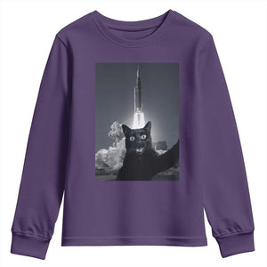 Funny Black Cat Selfie Youth Sweatshirt Back To The Moon Mission 2026 TS14 Purple Print Your Wear