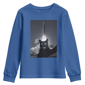 Funny Black Cat Selfie Youth Sweatshirt Back To The Moon Mission 2026 TS14 Royal Blue Print Your Wear