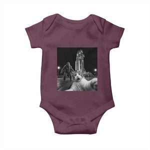 Funny Cat Selfie with Bigfoot Baby Onesie Back To The Moon Mission 2026 TS14 Maroon Print Your Wear