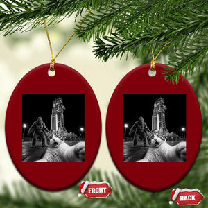 Funny Cat Selfie with Bigfoot Ceramic Ornament Back To The Moon Mission 2026 TS14 Print Your Wear