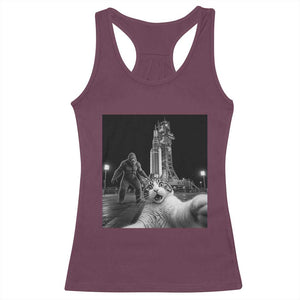 Funny Cat Selfie with Bigfoot Racerback Tank Top Back To The Moon Mission 2026 TS14 Maroon Print Your Wear