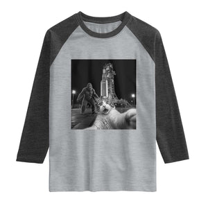 Funny Cat Selfie with Bigfoot Raglan Shirt Back To The Moon Mission 2026 TS14 Heather Gray Heather Charcoal Print Your Wear