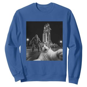 Funny Cat Selfie with Bigfoot Sweatshirt Back To The Moon Mission 2026 TS14 Royal Blue Print Your Wear