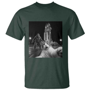 Funny Cat Selfie with Bigfoot T Shirt Back To The Moon Mission 2026 TS14 Dark Forest Green Print Your Wear