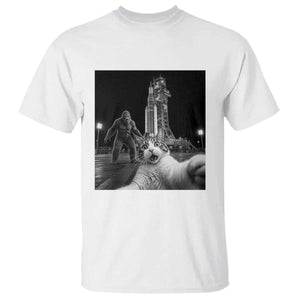 Funny Cat Selfie with Bigfoot T Shirt Back To The Moon Mission 2026 TS14 White Print Your Wear