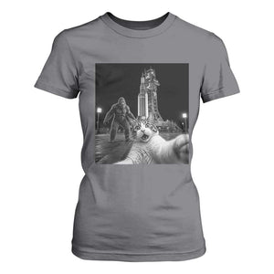 Funny Cat Selfie with Bigfoot T Shirt For Women Back To The Moon Mission 2026 TS14 Charcoal Print Your Wear