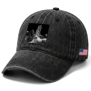 Funny Cat Selfie with Bigfoot Washed Cotton Baseball Cap Back To The Moon Mission 2026 TS14 Print Your Wear