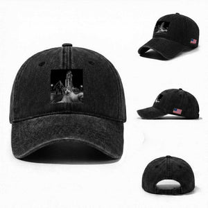 Funny Cat Selfie with Bigfoot Washed Cotton Baseball Cap Back To The Moon Mission 2026 TS14 Washed Cap Universal Fit Black Print Your Wear
